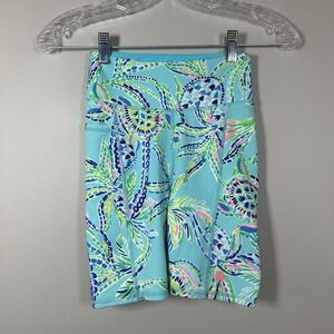 Lilly Pulitzer Luxletic XXSmall‎ Blue Floral Biker Shorts with Pocket
